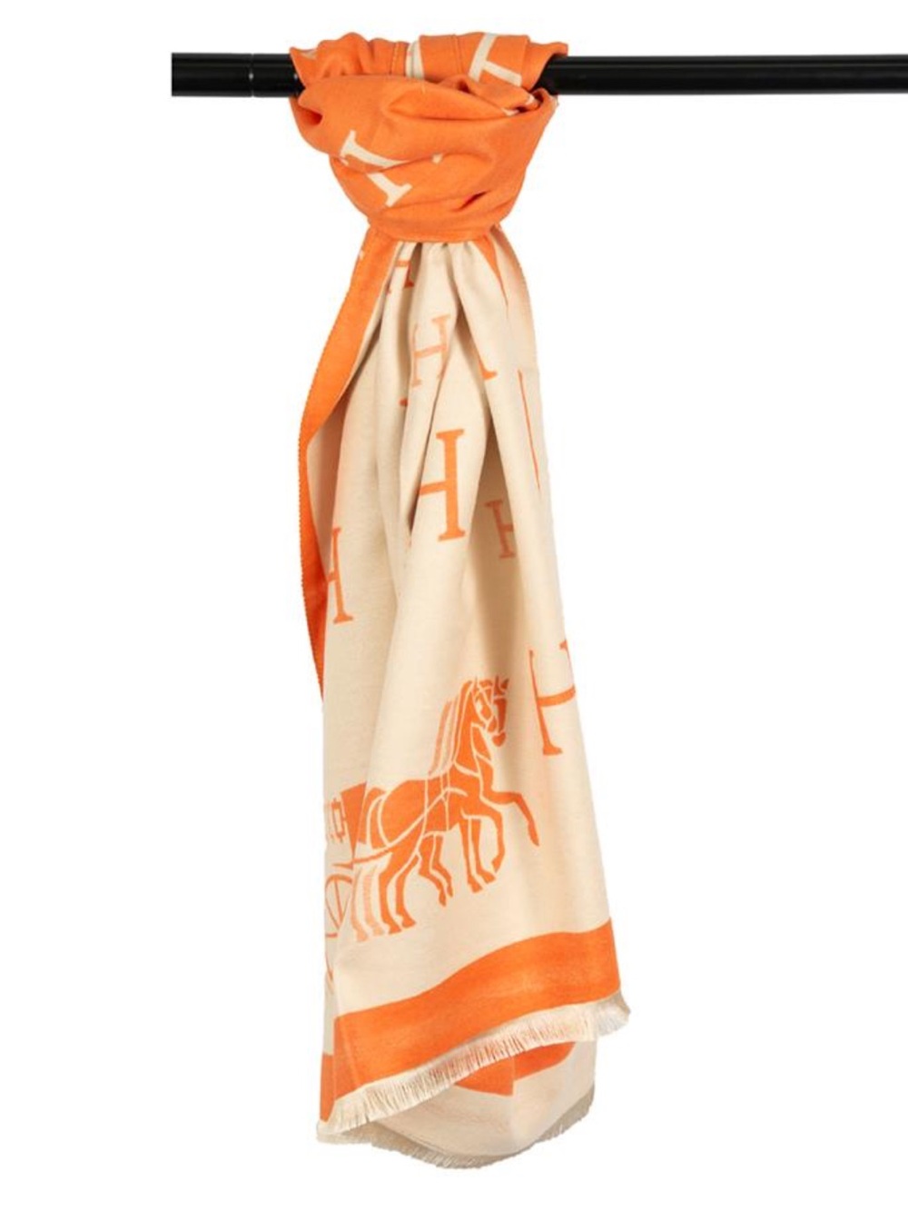 NWOT Reversible Equestrian Horse H Scarf - Orange & Cream